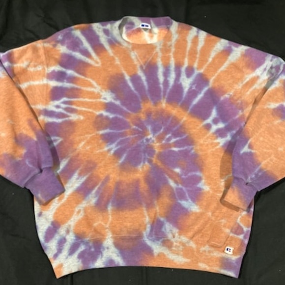 vintage tie dye reworked Russell Athletic sweatshirt L purple orange crewneck - Picture 7 of 7